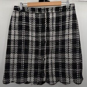 Cato NWT Women Black White Plaid Tweed Scalloped Hem Button Preppy Skirt Size 12